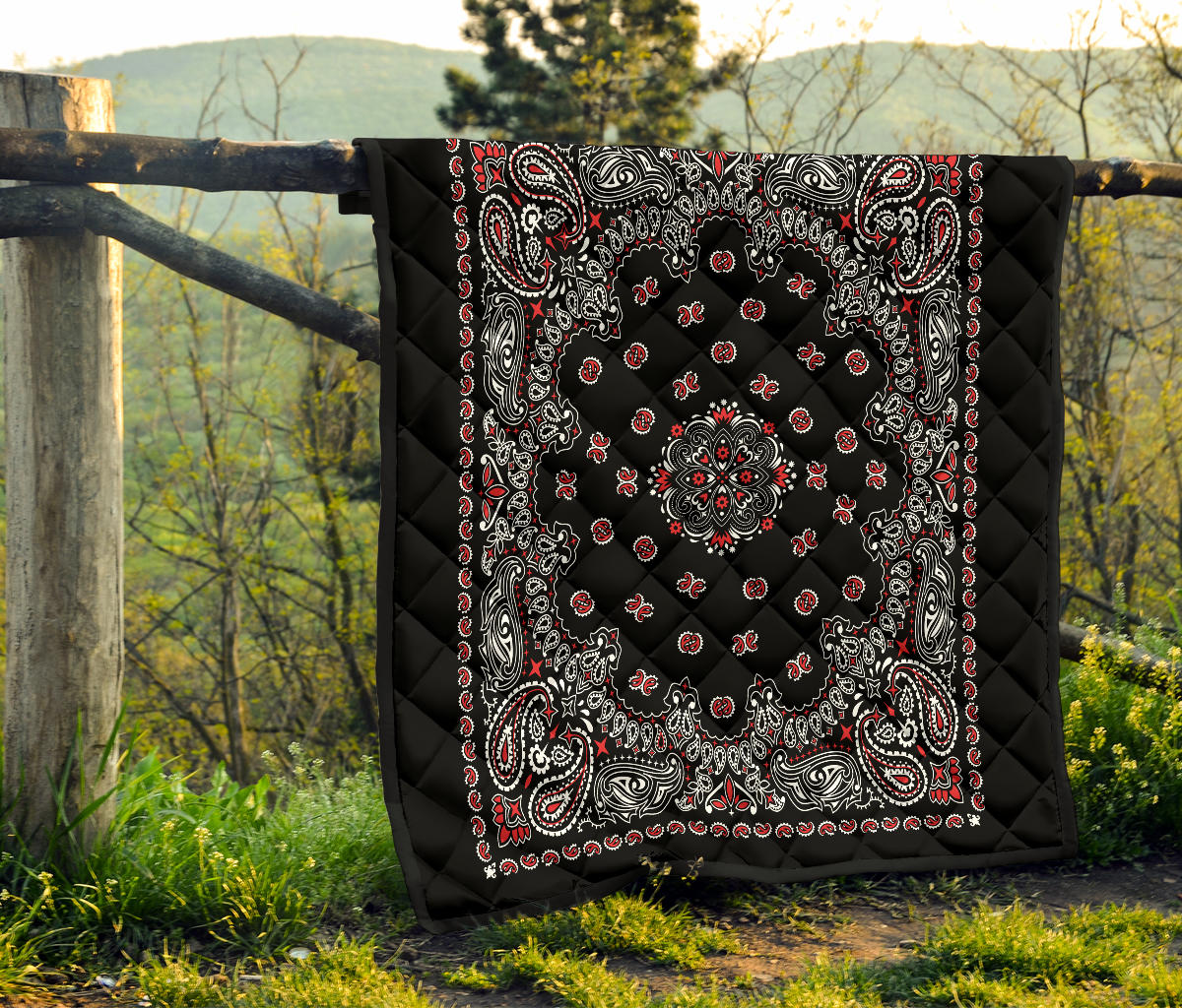 Quilt 2 Red White on Black Bandana Style