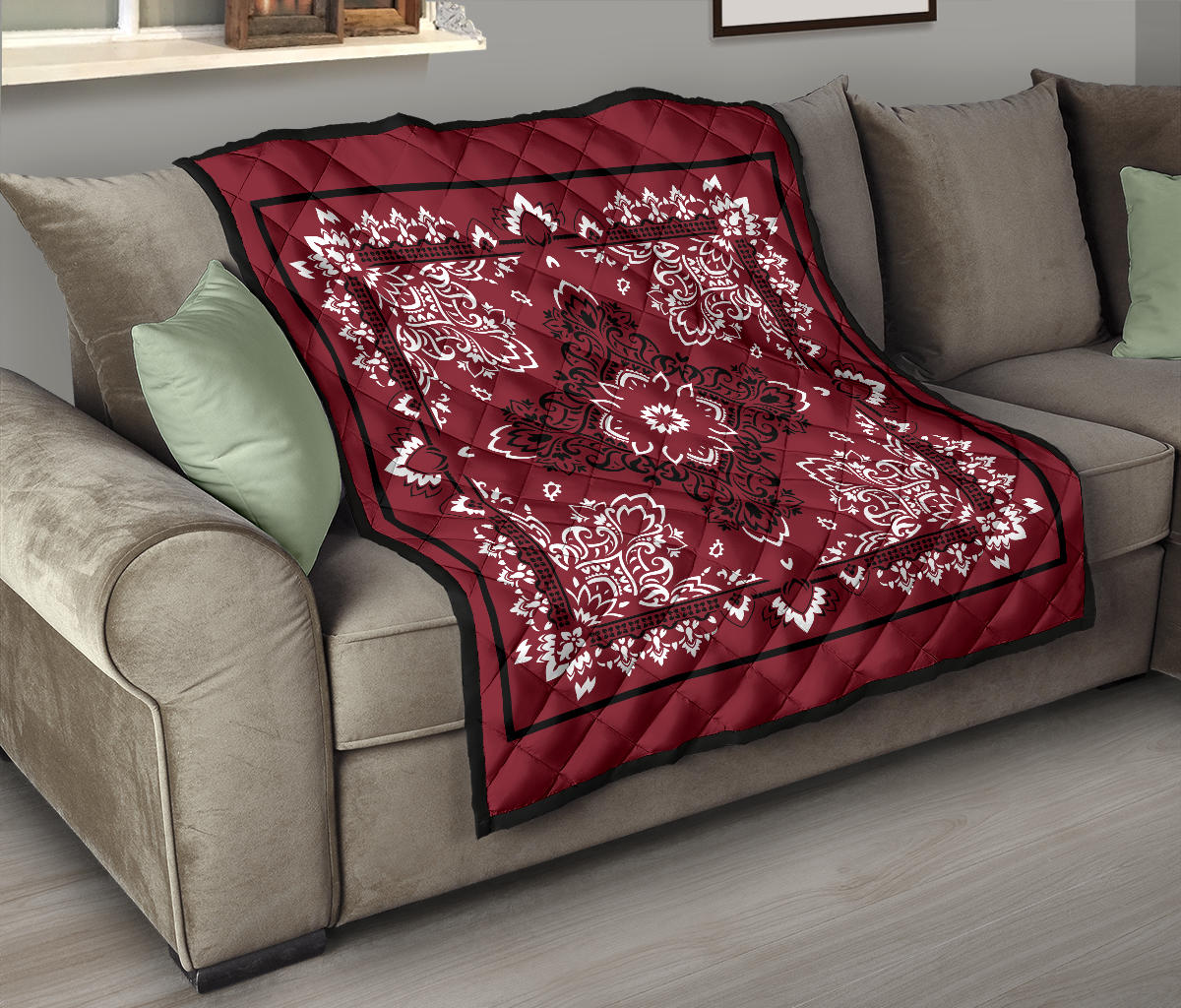 Quilt 3 Black White Maroon Bandana Quilt