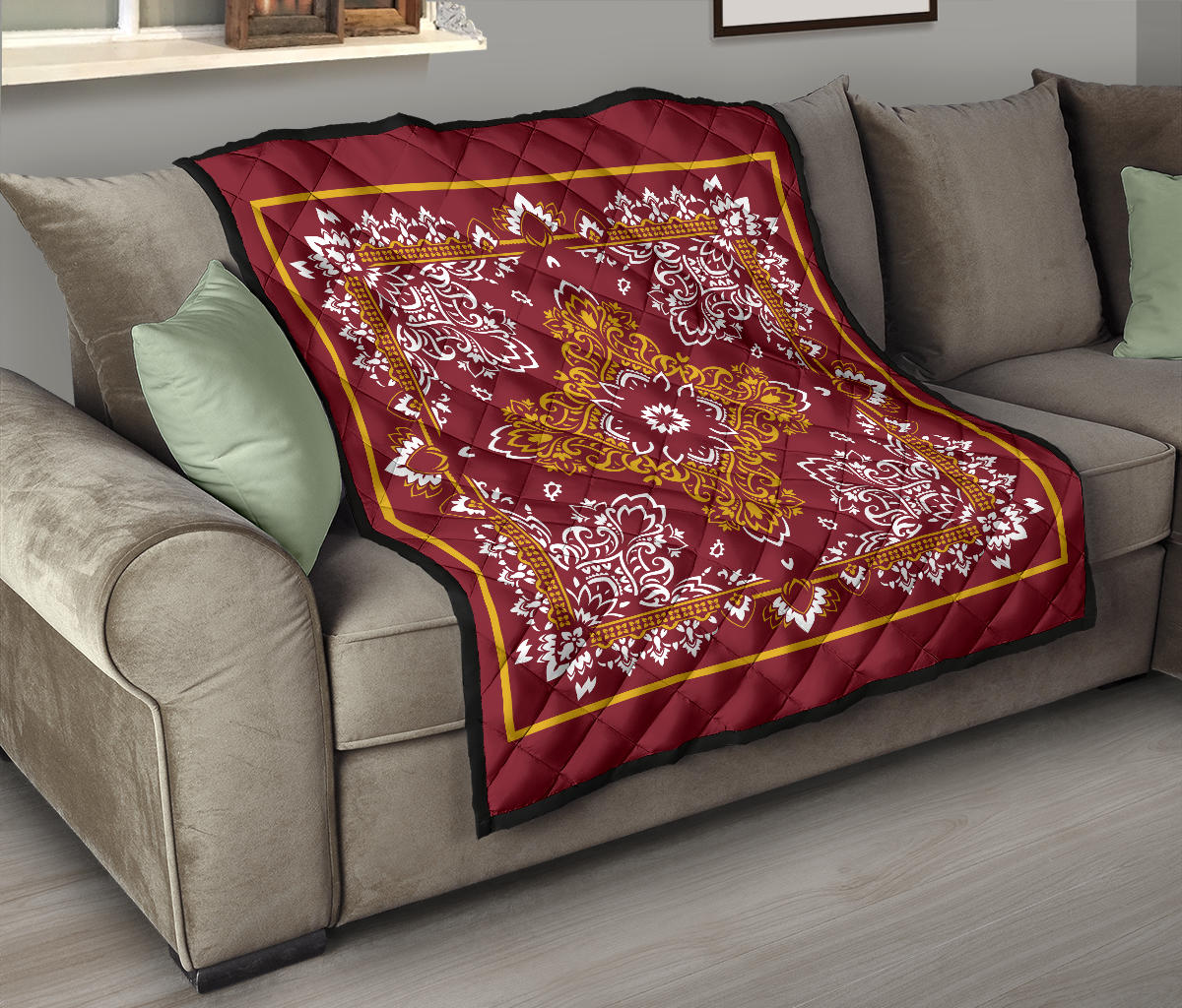 Quilt 3 Gold White Bandana Quilt
