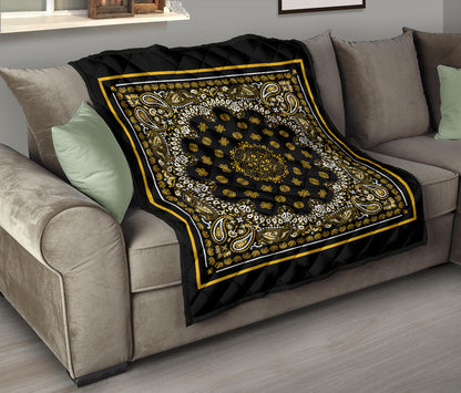 Quilt 2 Gold White Bandana on Black with Square