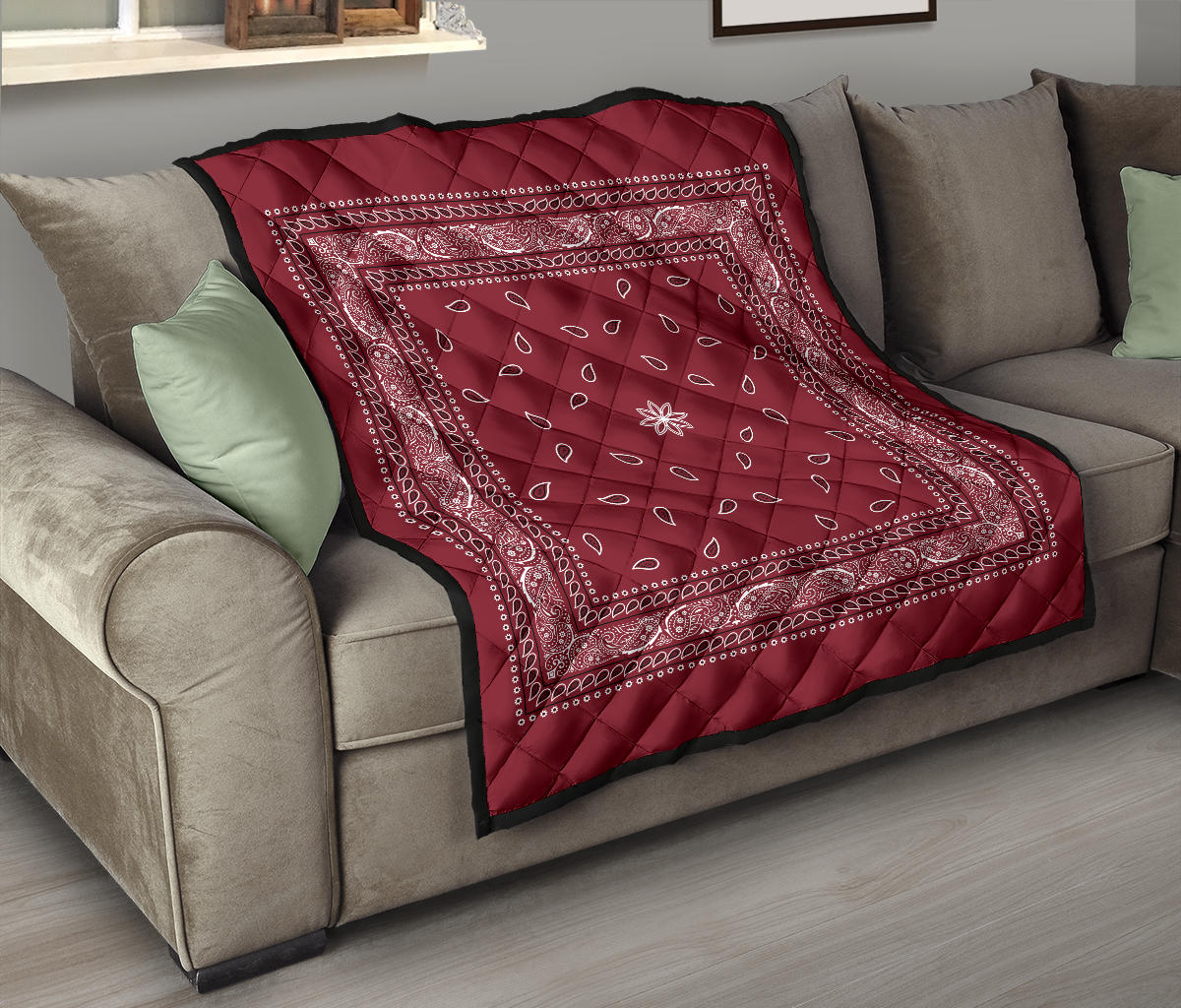 Quilt 4 Black White Bandana on Maroon