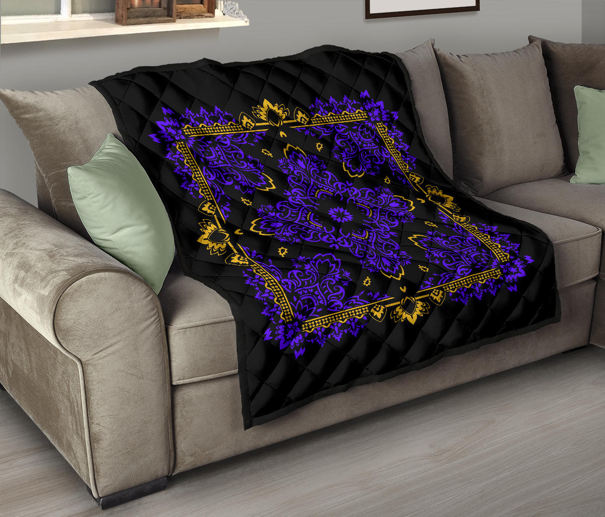 Quilt 3 Violet Gold Bandana on Black