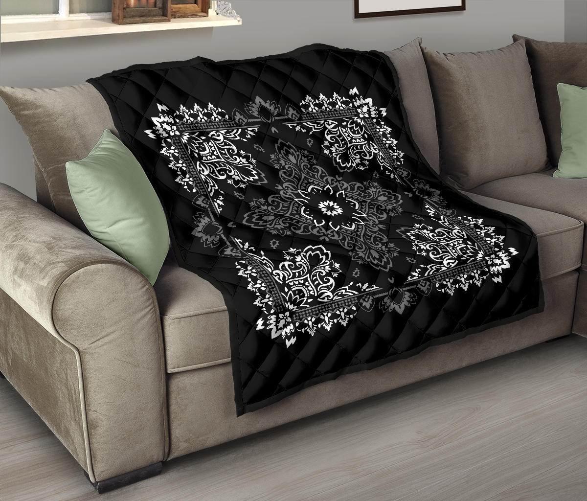 Quilt 3 White Gray on Black Bandana Quilt