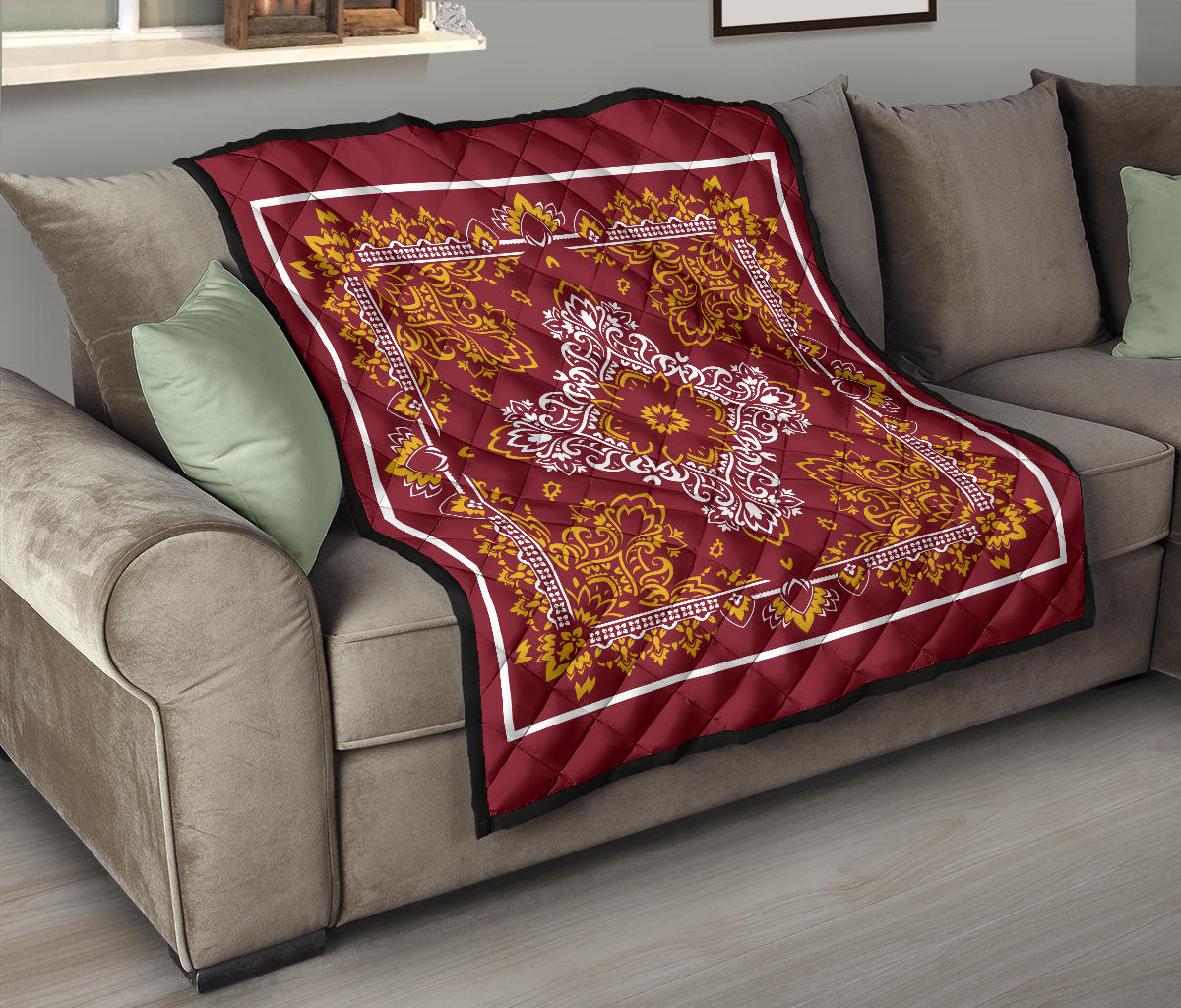 Quilt 3 White Gold on Maroon Bandana Quilt
