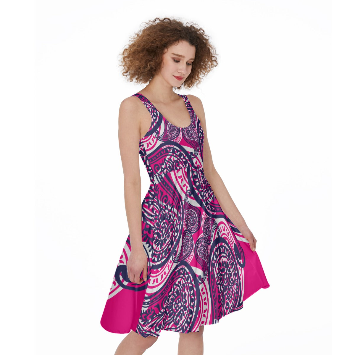 Bright Pink Paisley Sleeveless Dress