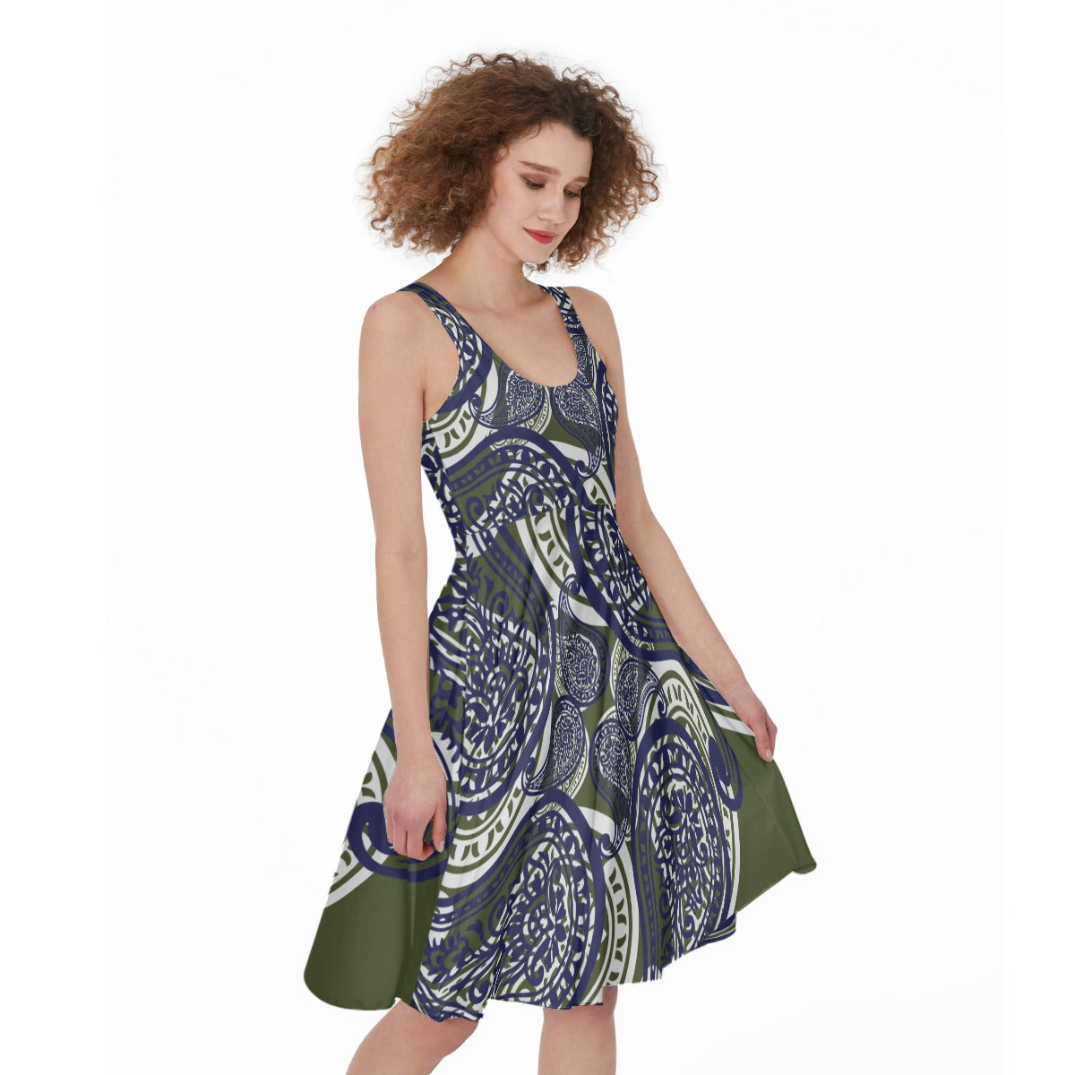Army Green Paisley Sleeveless Dress