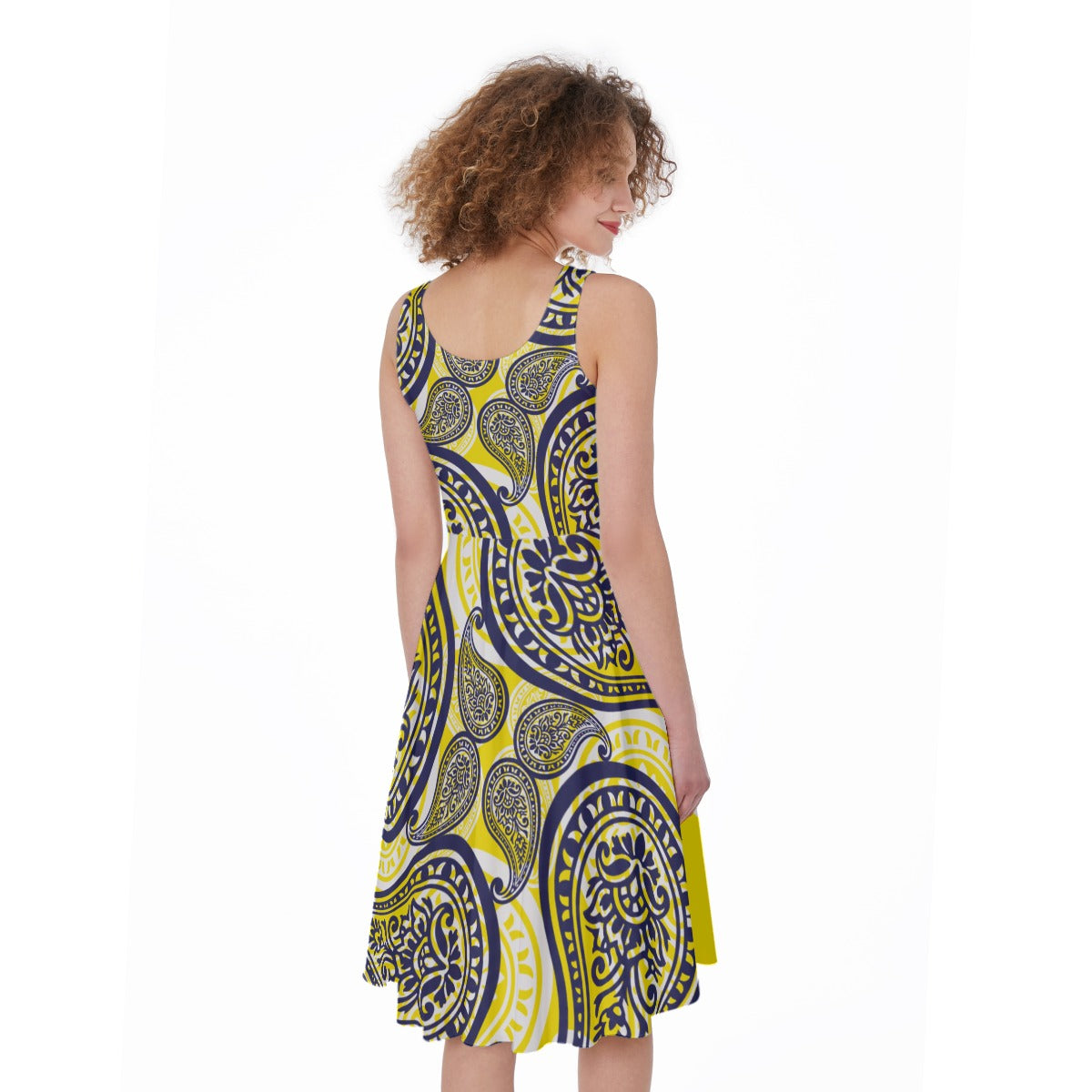 Bright Yellow Paisley Sleeveless Dress