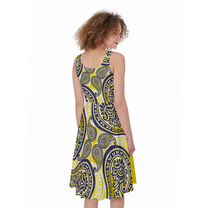 Bright Yellow Paisley Sleeveless Dress