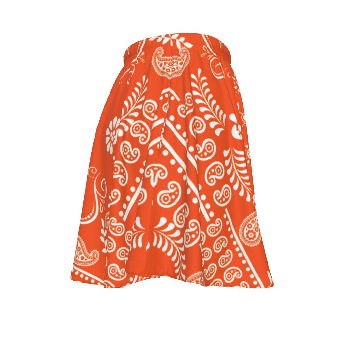 Orange skirt with white bandana pattern on a white background