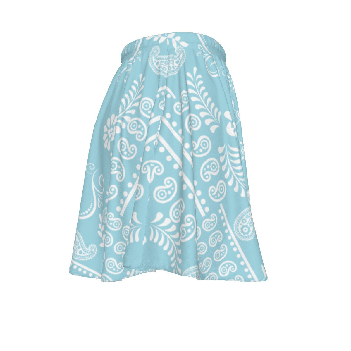 Light blue skirt with white paisley pattern on a white background