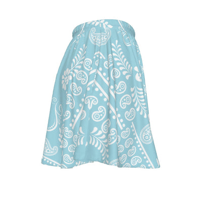 Light blue skirt with white paisley pattern on a white background
