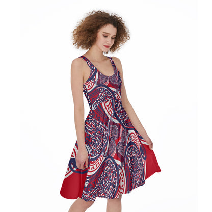 Red White and Blue Paisley Sleeveless Dress