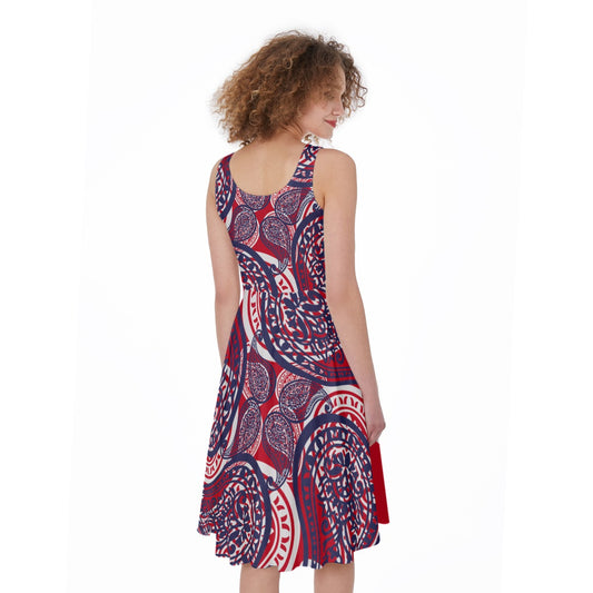 Red White and Blue Paisley Sleeveless Dress