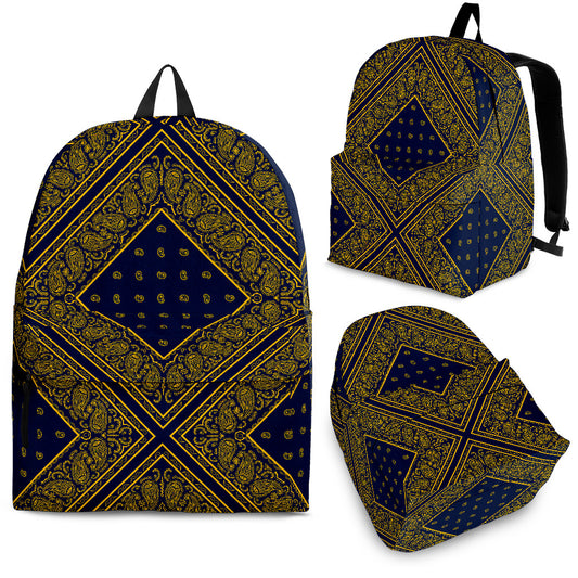 navy and gold backpack