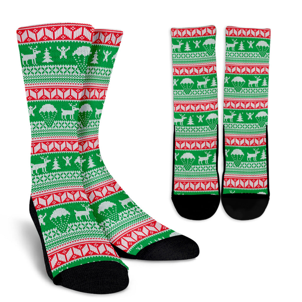 Christmas Socks - Knitted Style Reindeer Pattern Socks
