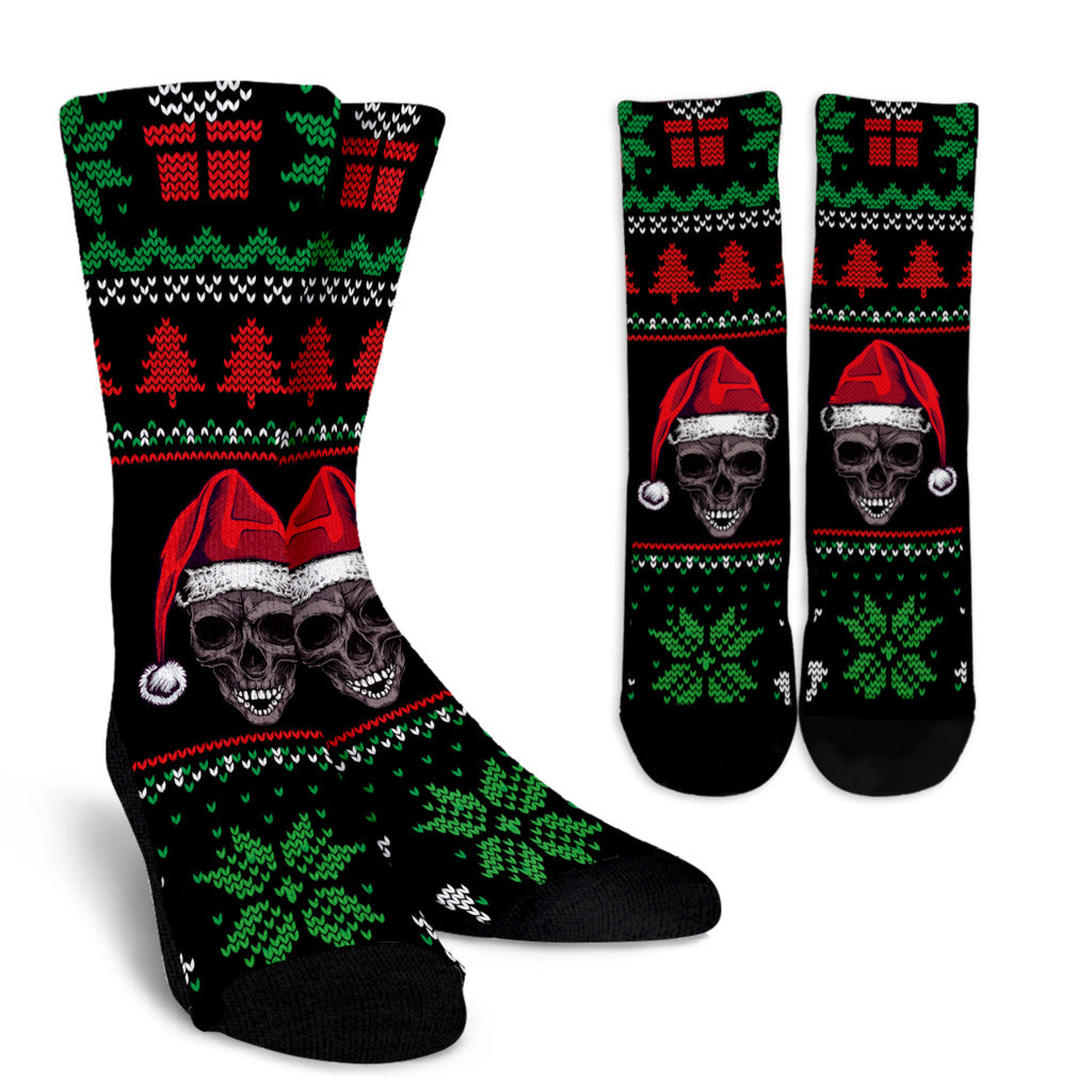 Christmas Socks- Ugly Knitted Style Santa Skull Socks