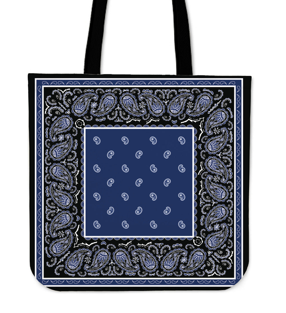 black with blue bandana tote bag