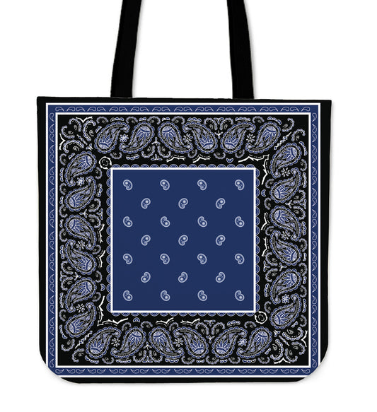 black with blue bandana tote bag