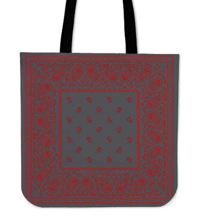 gray and red bandana bag