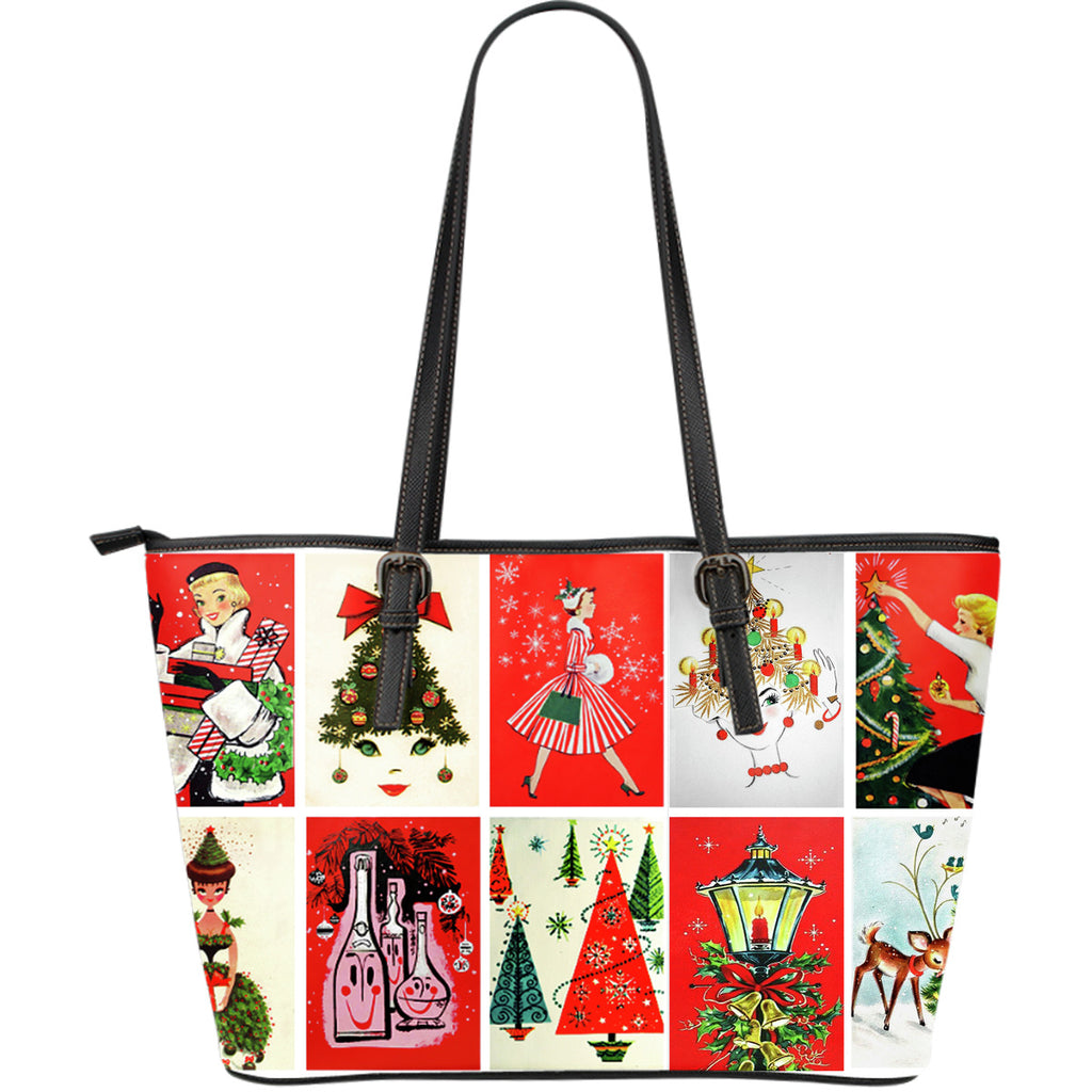 Christmas Tote - Womens Large Christmas Wrapping Paper Leather Tote