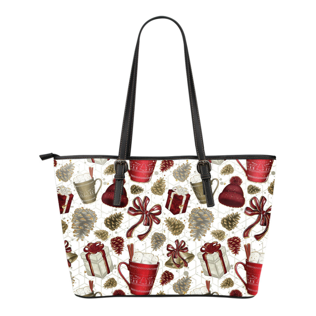 Christmas  Tote - Women's Small Coffee and Gifts Leather Tote Bag