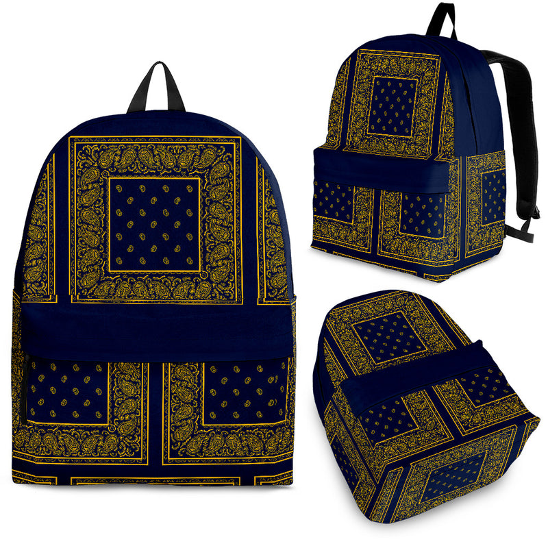 navy blue and yellow backpack