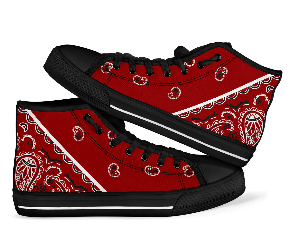 Red Supreme Custom Converse Shoes Black Low - Bandana Fever