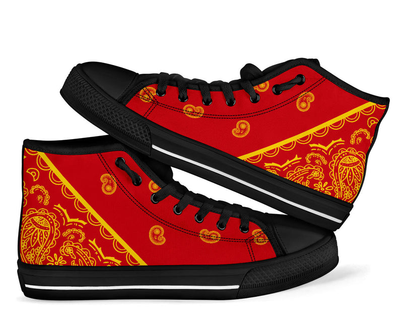 red and gold sneakers