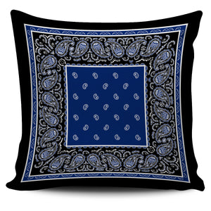 Blue and Black Bandana Throw Pillow Covers
