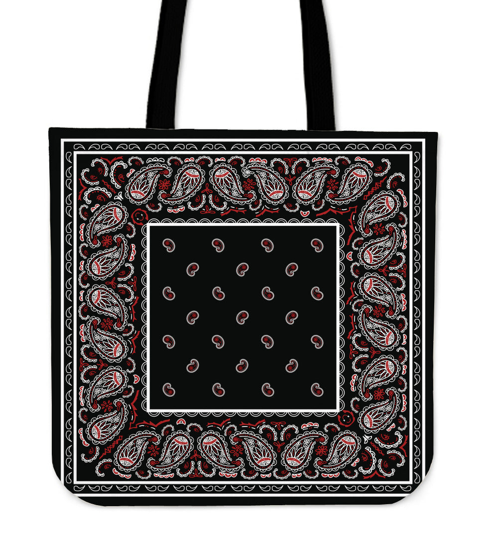 black and red bandana tote