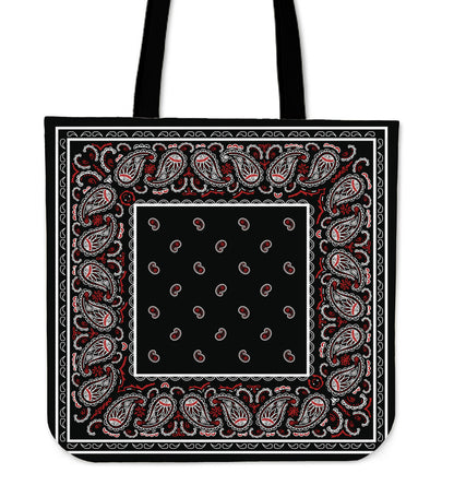 black and red bandana tote