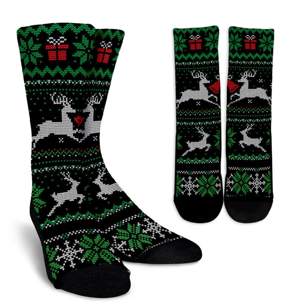 Christmas Socks - Knit Style Pattern Reindeer Socks