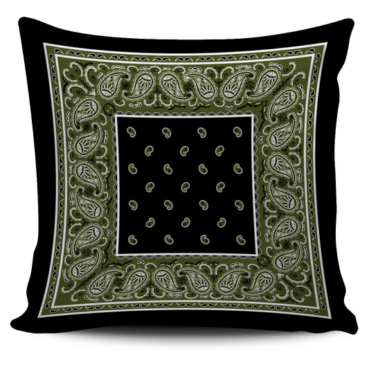 Army Green and Black Bandana Throw Pillow Covers - 2 Styles