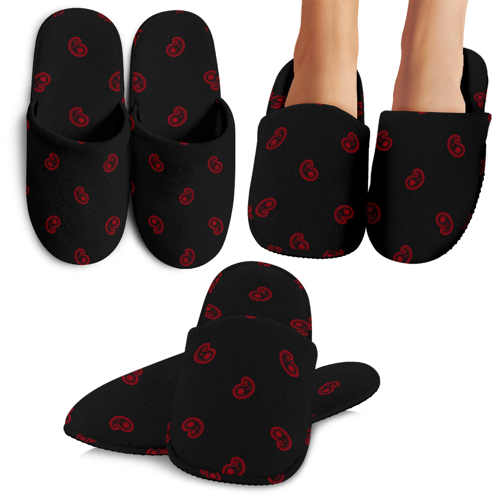 Black and Red Paisley Slippers