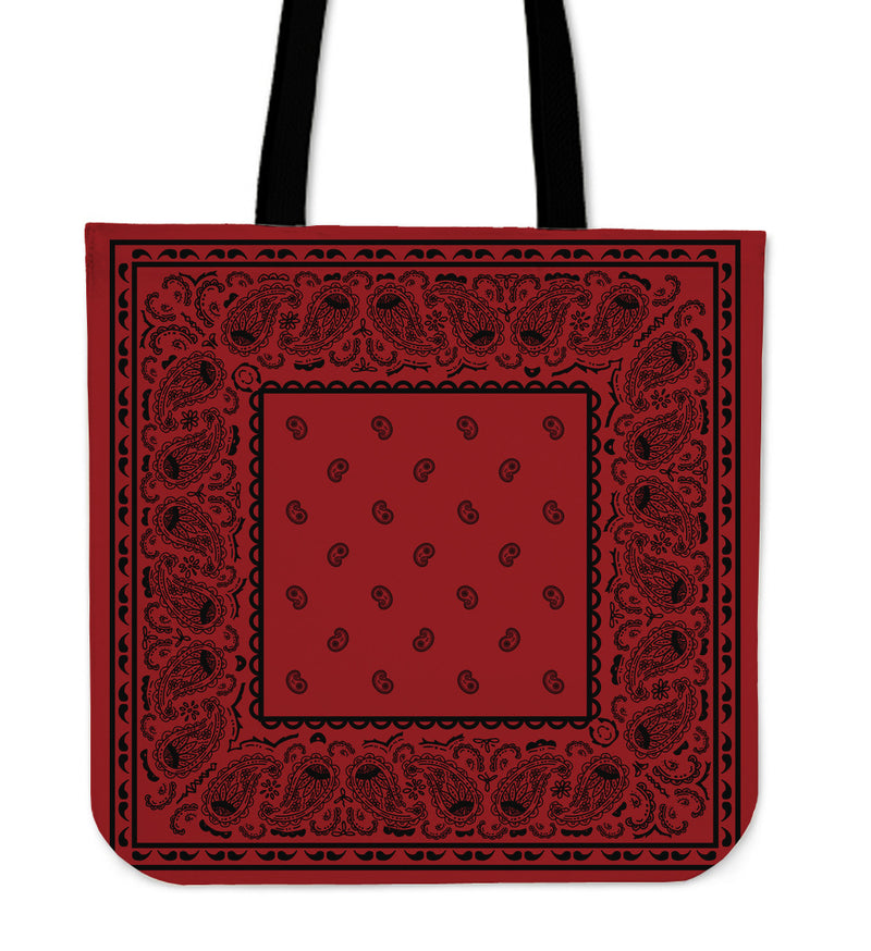 red and black bandana print tote bag