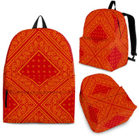 red and gold bandana print backpacks