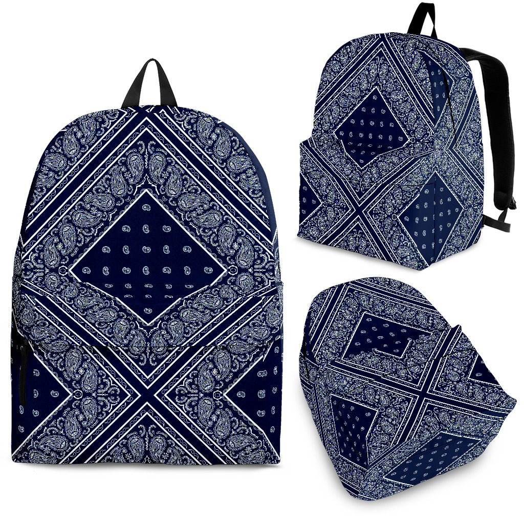 blue and white bandana backpack
