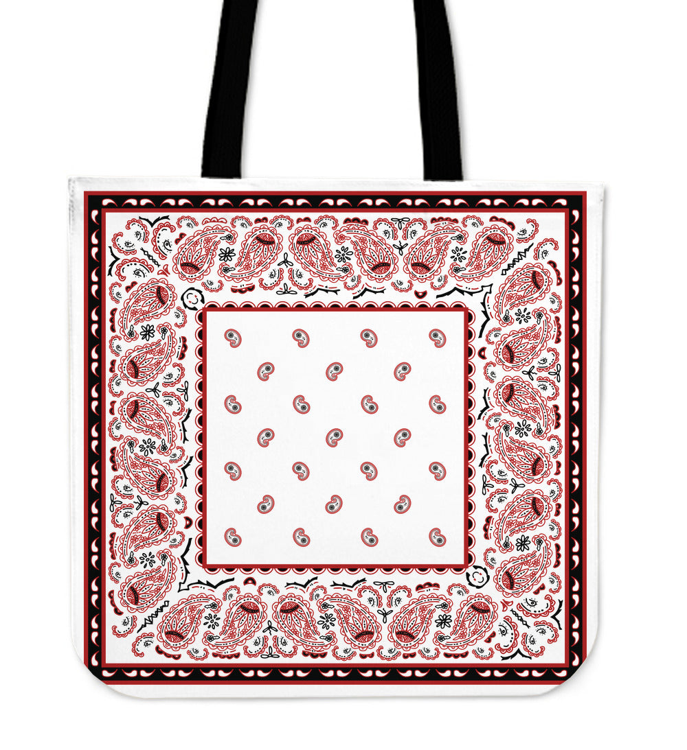 white red and black bandana tote