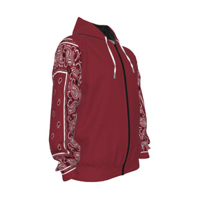 Unisex Maroon Bandana Sleeved Zip-Up Hoodie