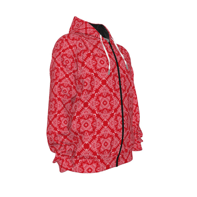 Unisex Cotton Red/White Bandana2 Zip-Up Hoodie