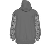 Unisex Gray Bandana Sleeved Zip-Up Hoodie