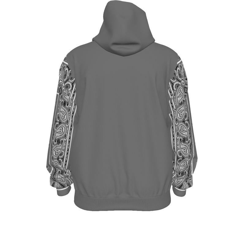 Unisex Gray Bandana Sleeved Zip-Up Hoodie