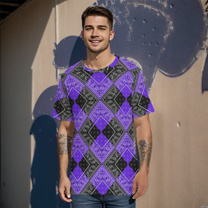 Men's Purple Black Diamond Bandana Cotton Tee