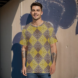 Men's Brown-Gold Diamond Bandana Cotton TShirt