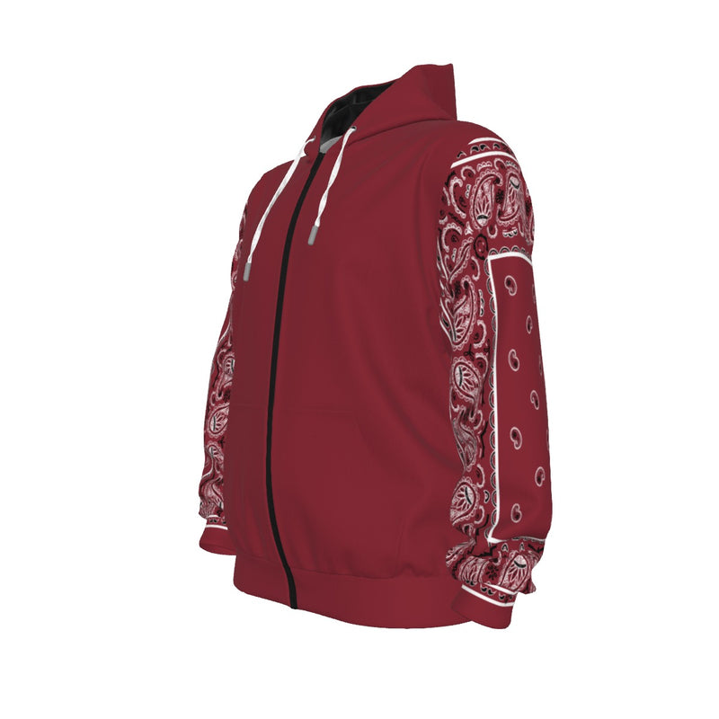 Unisex Maroon Bandana Sleeved Zip-Up Hoodie