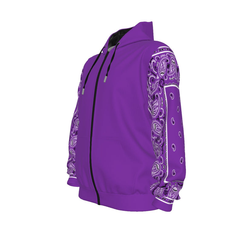 Unisex Grape Bandana Sleeved Zip-Up Hoodie