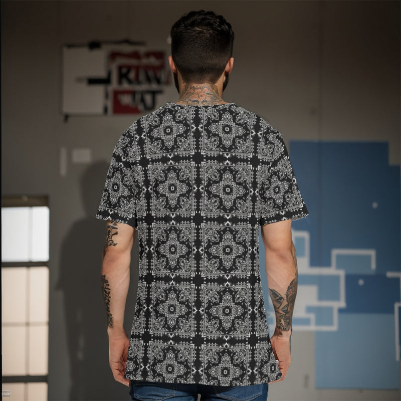 YAP - Men's Bandana Pattern Black and White TShirt