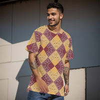 Men's Maroon Peach Diamond Bandana Cotton Tee