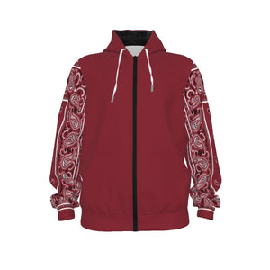 Unisex Maroon Bandana Sleeved Zip-Up Hoodie