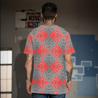 Men's Red Gray Diamond Bandana Cotton Tee